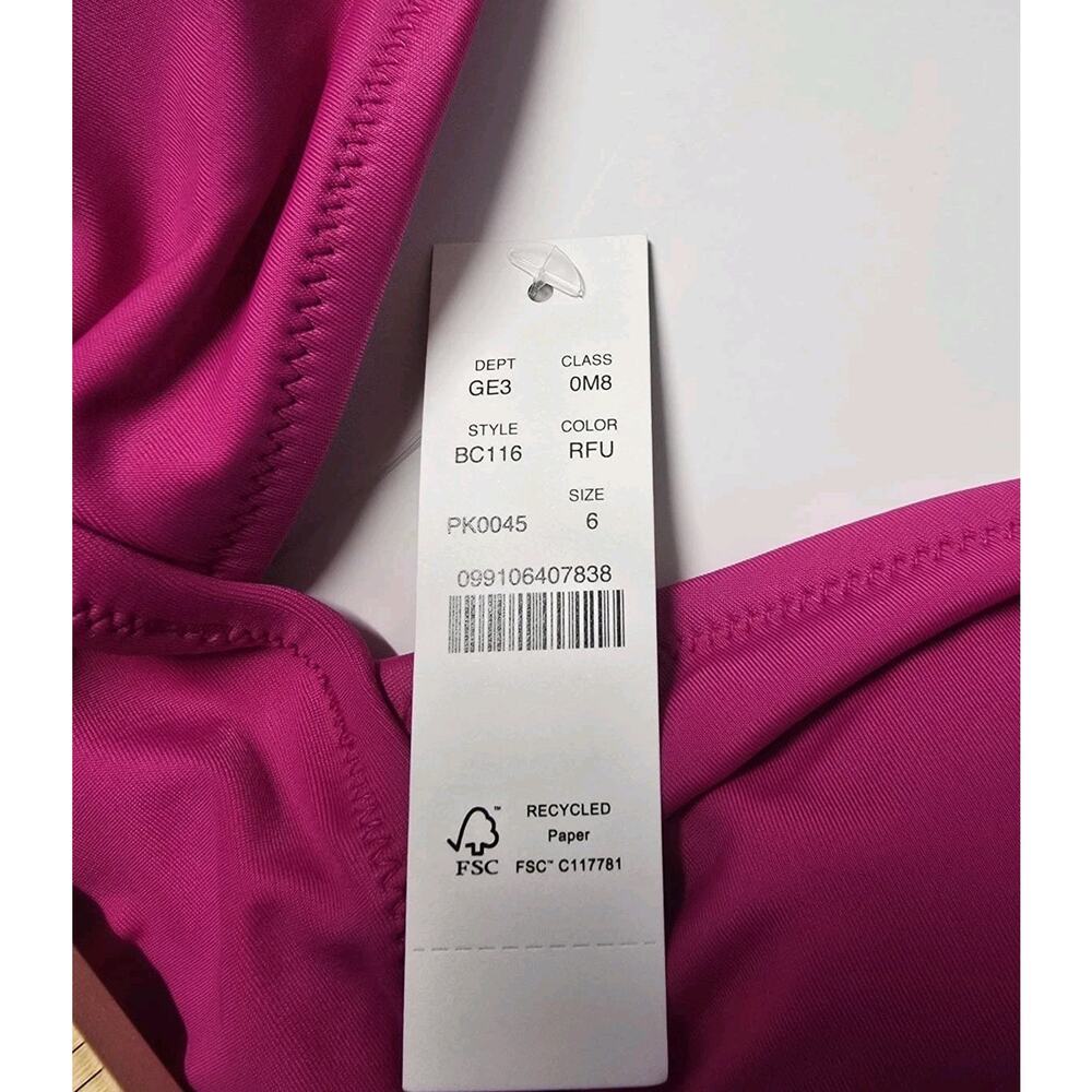 J.Crew Ruched V Neck One Piece Swimsuit Womens Size 6 Fuchsia BC116 - Picture 4 of 10